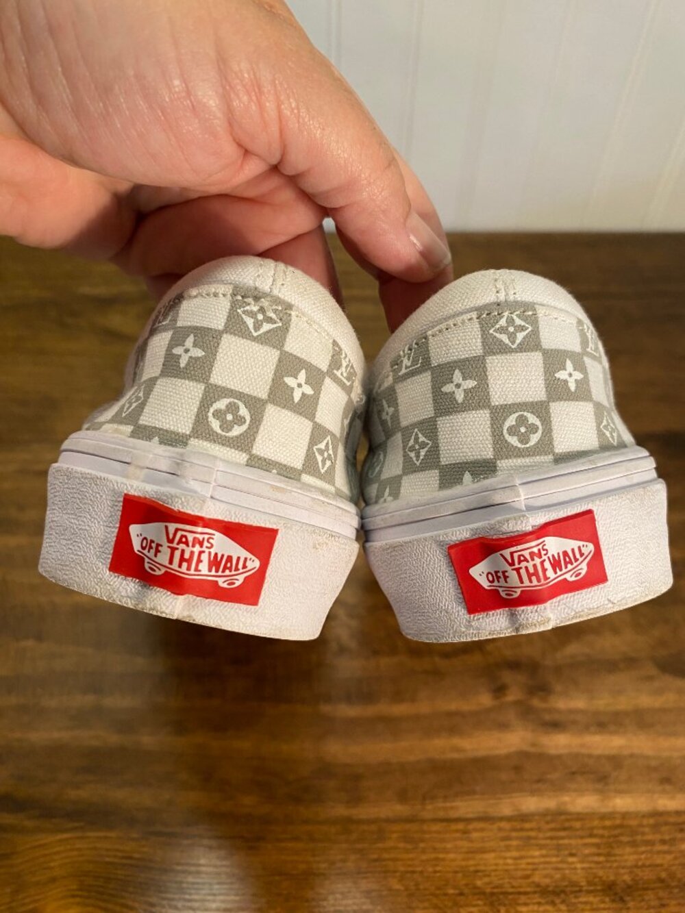 Vans - Classic Slip-On Custom Gray and White Checkerboard Shoes - Women's Size 7 - Picture 9 of 13